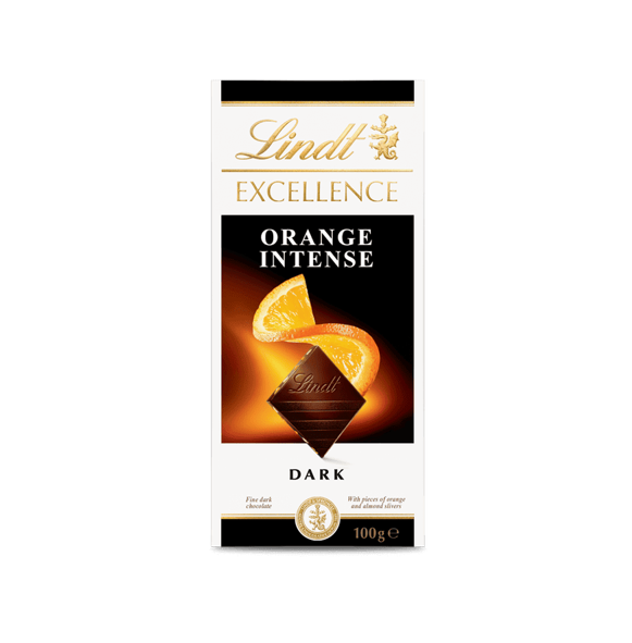 Lindt Excellence 48% Orange Intense Dark Chocolate Slab with Almond Flakes E100GM NET