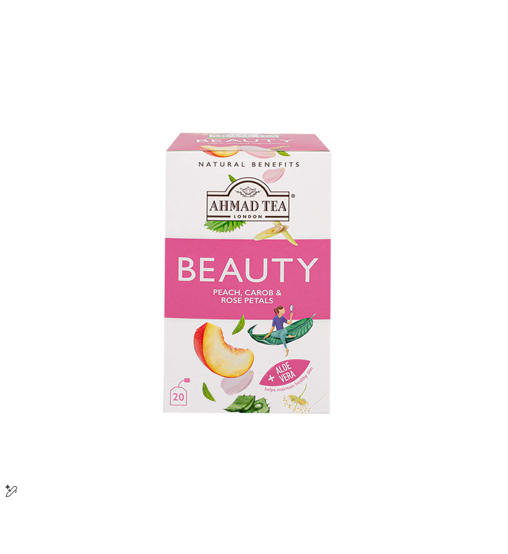 AHMAD TEA BEAUTY PEACH, CAROB & ROSE PETALS 20 BAGS 