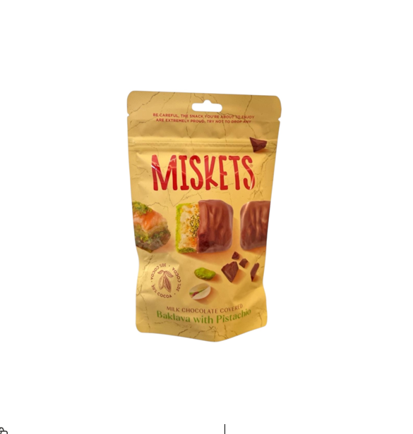 MISKETS MILK CHOCOLATE COATED PISTACHIO BAKLAVA 80GM