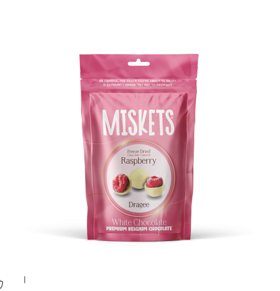 MISKETS WHITE CHOCOLATE COATED FREEZE-DRIED RASPBERRY 80GM
