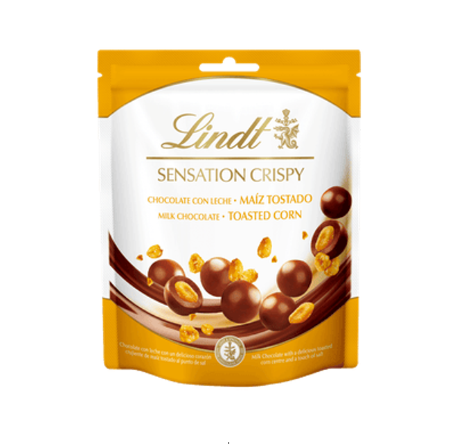 LINDT SENSATION CRISPY MILK CHOCOLATE W/ ROASTED CORN 140GM