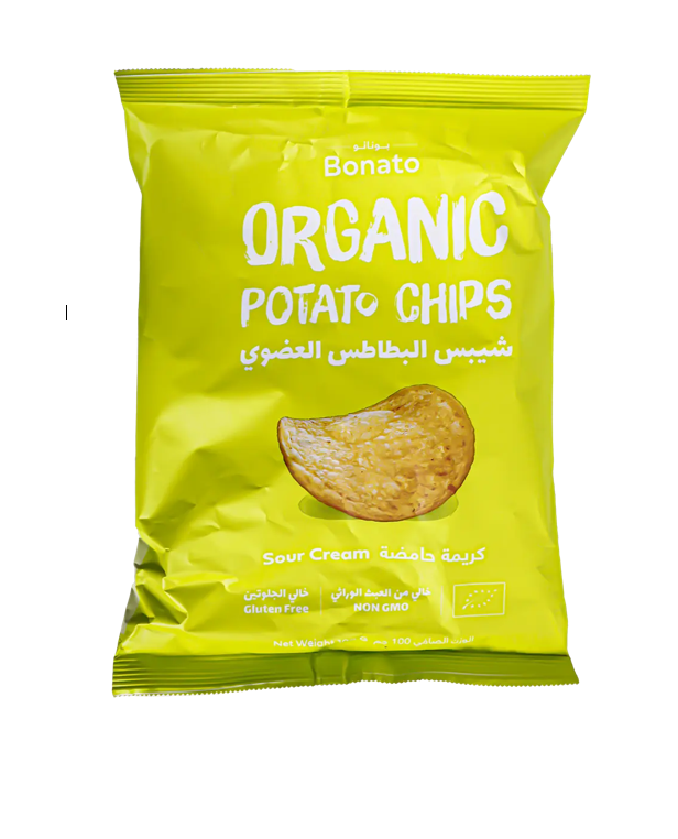 BONATO ORGANIC POTATO CHIPS SOUR CREAM 100GM