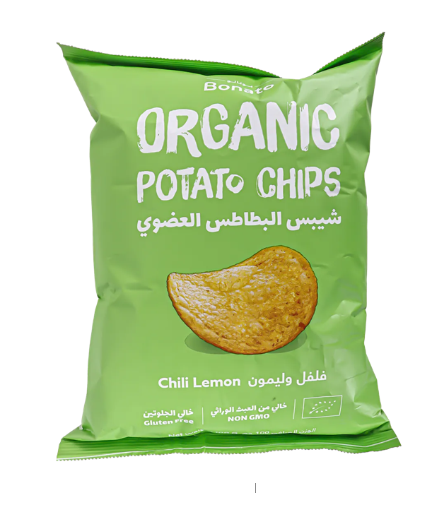 BONATO ORGANIC POTATO CHIPS CHILLI LEMON 100GM