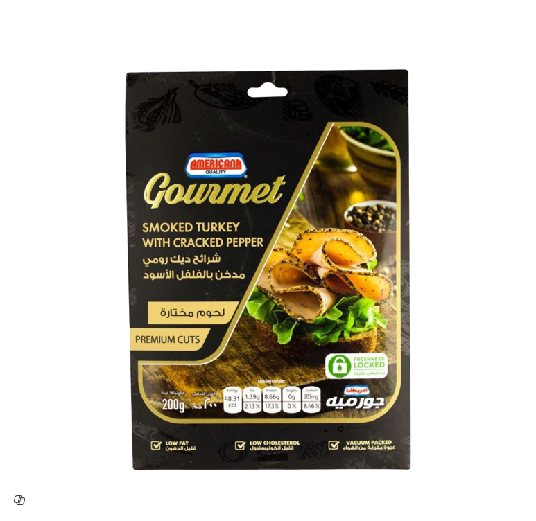 AMERICANA GOURMET WOOD SMOKED TURKEY BREAT WITH CRACKED PEPPER 200GM