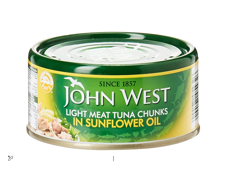 JOHN WEST LIGHT MEAT TUNA CHUNKS IN SUNFLOWER OIL 170GM