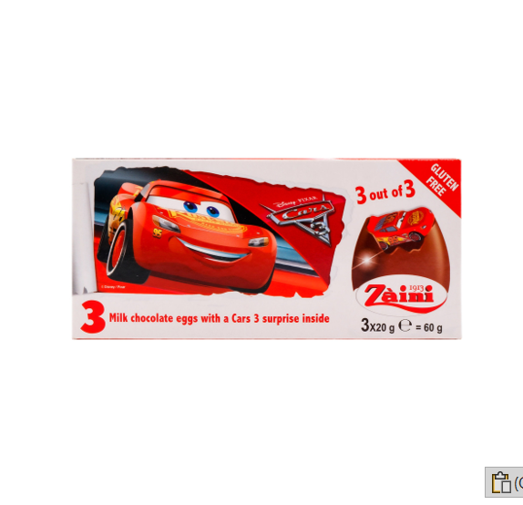 DISNEY CHOCOLATE  EGGS CAR 3PC  