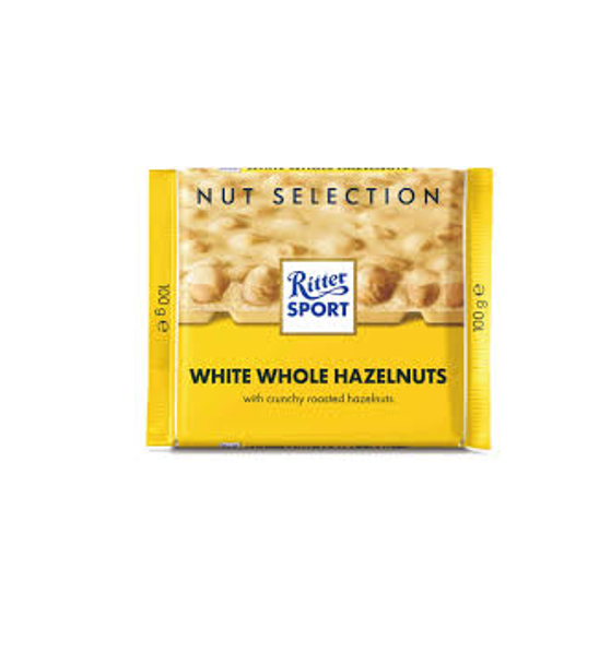 RITTER WHITE CHOCOLATE WHOLE HAZELNUT 100GMS 