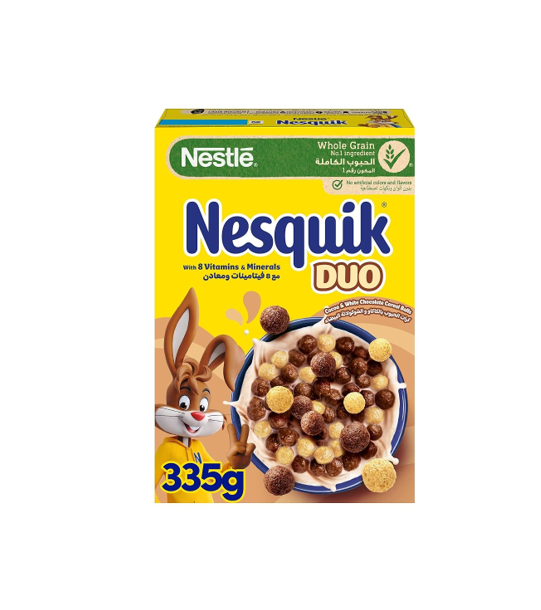 NESTLE NESQUICK DUO COCOA WHITE CHOCOLATE CEREAL BALLS 335GM