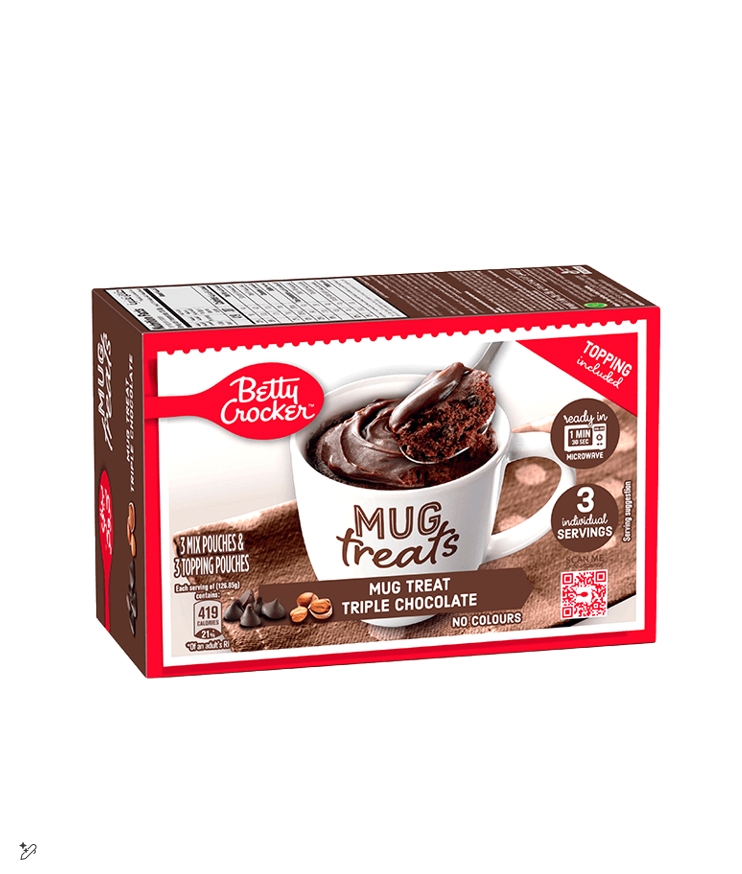BETTY CRACKER MUG TREATS TRIPLE CHOCOLATE CAKE MIX WITH CHOCOLATE TOPPING 255GM
