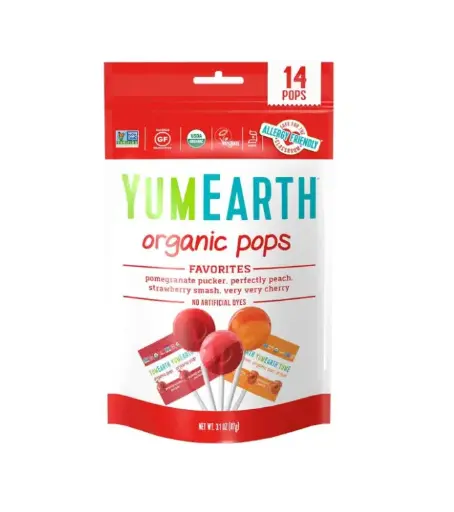 Yumearth Organic Assorted Lollipops Fruit Flavor (14 Pieces) - vegan, gluten free, soy free