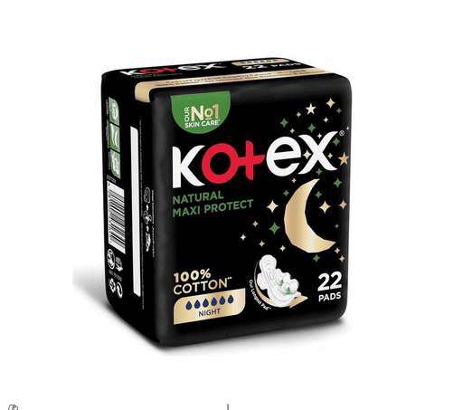 [218437] Kotex Hypoallergenic Night Maxi Protect Natural Cotton Sanitary Pads with Wings - plastic free, chlorine free 22 PADS