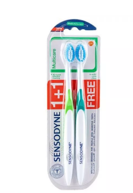 Sensodyne Multicare Green & Turquoise Medium Toothbrushes for Sensitive Teeth (1+1 Free)