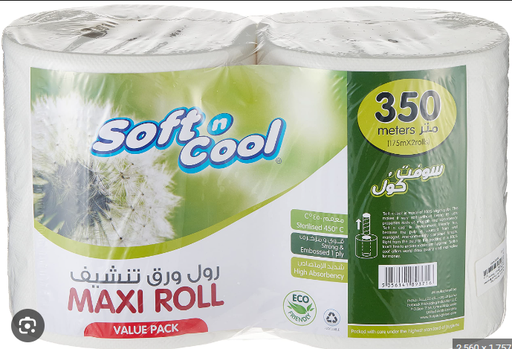 Soft n Cool Eco-Friendly Embossed 350m Maxi Kitchen Towel 2Rolls 1ply