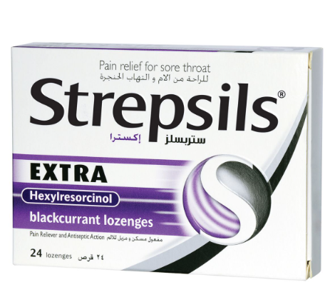 Strepsils Extra Lozenges Blackcurrant Flavor for Sore Throat