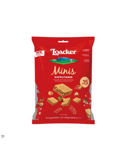 [133000] Loacker Napolitaner Mini Wafers Filled with Hazelnut Cream (15 Pieces) - coloring free, preservatives free, hydrogenated fats free