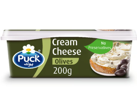 Puck Cream Cheese with Olives - preservatives free, additives free 200gm