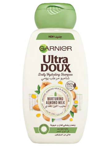 Garnier Ultra Doux Daily Hydrating & Nurturing Shampoo with Organic Almond Milk & Agave Nectar for All Hair Types - vegan, parabens free, silicone free