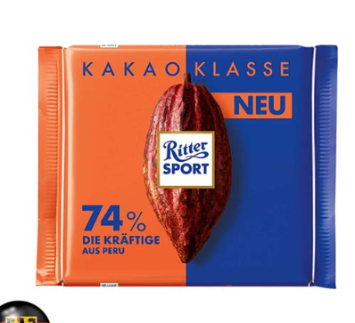 Ritter Sport Cocoa Selection Chocolate Slab with 74% Peruvian Cocoa