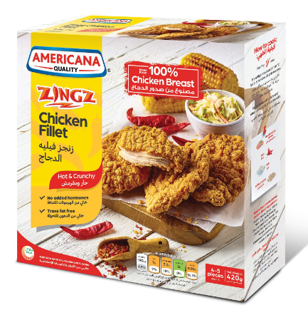 [2143-00059] Americana Zingz Frozen Hot & Crunchy Chicken Fillets (4 Pieces Approx) - trans fat free, artificial flavors free, artificial colors free