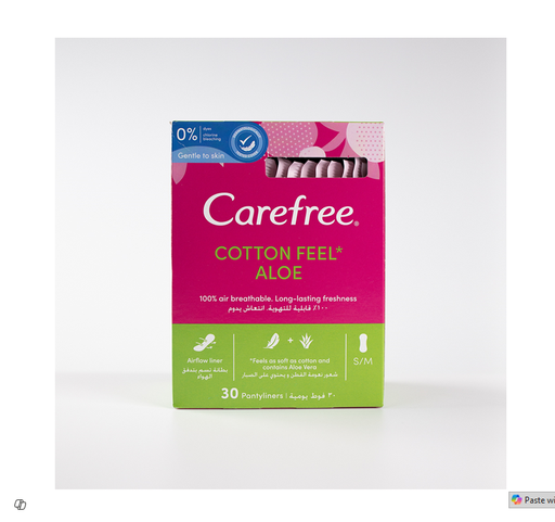 Carefree Small to Medium Cotton Pantyliners with Aloe & Cotton Extracts - dyes free, chlorine bleaching free