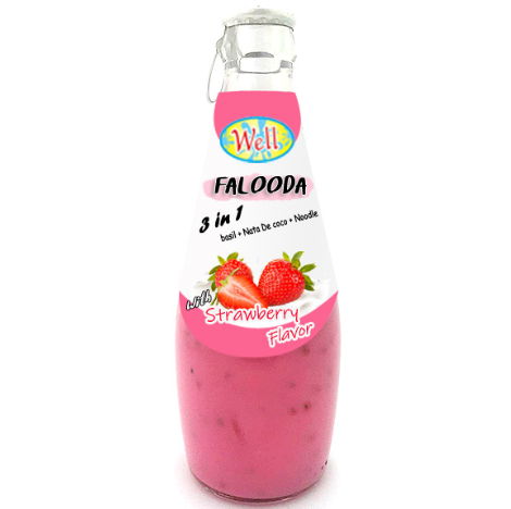 [107-170370] Pure Cool 3in1 Basil, Nata de Coco & Noodle Falooda Drink Rose Flavor 290ML