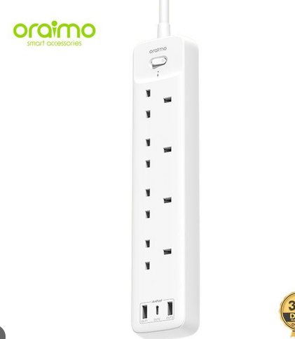 Oraimo EXTN Cable 4socket+2USB White UK