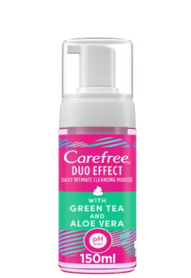 [1000658] Carefree Duo Effect Daily Intimate Cleansing Mousse with Green Tea & Aloe Vera 150ml