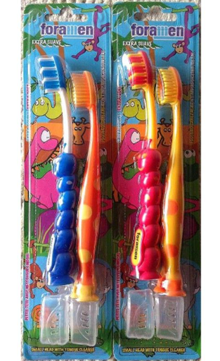 Foramen Pink & Orange Extra Soft Toothbrush with Tongue Cleaner for Kids