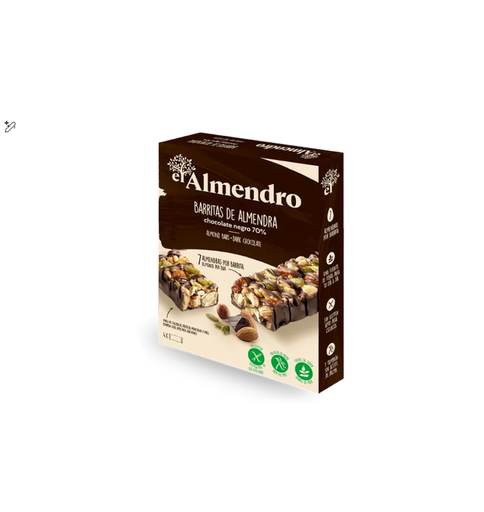 El Almendro 70% Dark Chocolate & Almond Bars with Pumpkin Seeds, Apple Paste & Honey - gluten free, palm oil free (4x25gm)