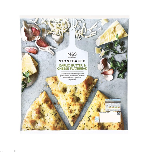 M&S Frozen Stone Baked Flatbread with Parsley, Garlic Butter, Mozzarella & Cheddar Cheese Toppings