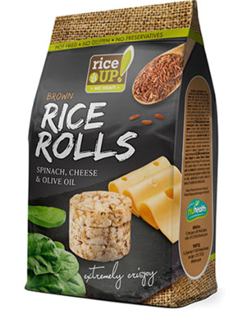 Rice Up Wholegrain Brown Rice Rolls with Spinach, Cheese & Olive Oil - gluten free, glutamate free, preservatives free 50GE
