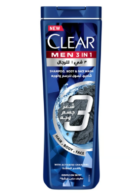 [217805] Clear Men 3in1 Shampoo, Body & Face Wash with Activated Charcoal
