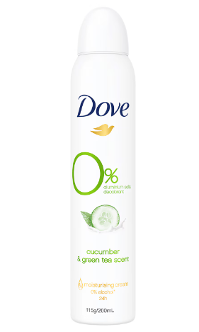 Dove Moisturizing Deodorant Spray Cucumber & Green Tea Scent - alcohol free, aluminum salts free