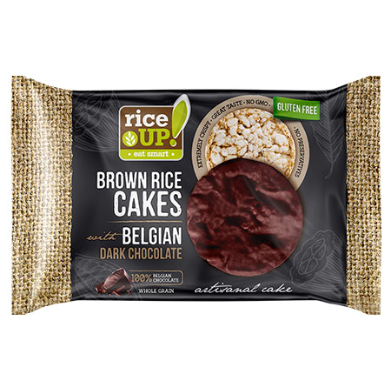 Rice Up Wholegrain Brown Rice Cakes with Belgian Dark Chocolate - gluten free, preservatives free, GMO free