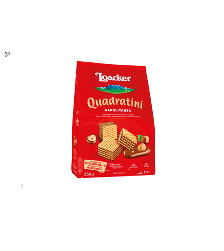 [10591] Loacker Quadratini Napolitaner Wafer Cubes Filled with Hazelnut Cream - GMO free, trans fat free, no added flavorings 125gm