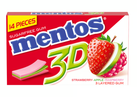 Mentos 3D Gums Strawberry, Apple & Raspberry Flavors - sugar free