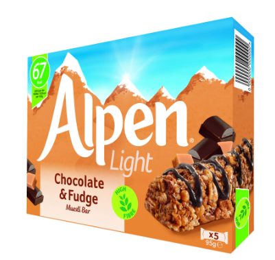 [ALP-04-02] Alpen Light Muesli Bars with Chocolate & Fudge (5 pieces) - high fiber
