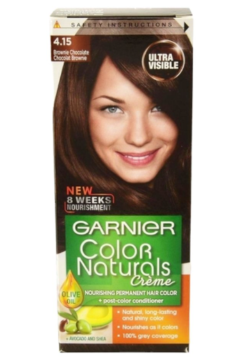 Garnier Color Naturals Nourishing Permanent Hair Dye Cream with Shea Butter, Avocado & Olive Oils Brownie Chocolate 4.15