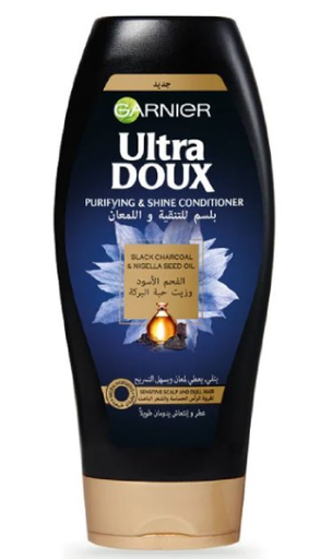 [1727-00395] Garnier Ultra Doux Purifying & Shining Conditioner with Black Charcoal Extract & Nigella Seed Oil for Sensitive Scalp & Dull Hair