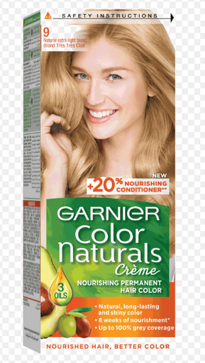 Garnier Color Naturals Nourishing Permanent Hair Dye Cream with 3 Oils Natural Extra Light Blonde 9