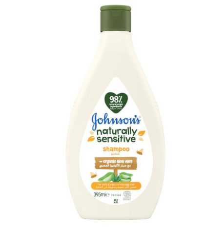 Johnson's Naturally Sensitive Hypoallergenic Baby Shampoo with Organic Aloe Vera 395ml