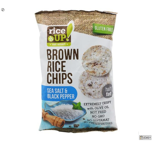 Rice Up Wholegrain Brown Rice Chips with Olive Oil Sea Salt & Black Pepper Flavor - gluten free, preservatives free, GMO free 60GM