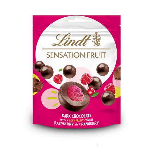 LINDT SENSATION FRUIT DARK CHOCOLATE RASPBERRY & CRANBERRY FLAVOR 150GM